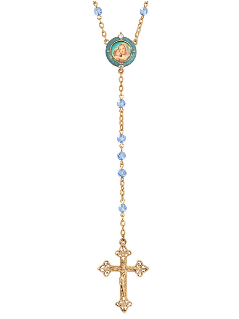 Symbols of Faith 14K Gold-Dipped Mary and Child Decal Beaded Rosary